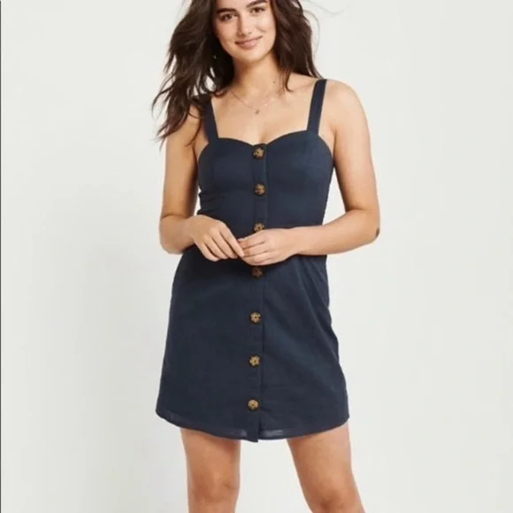 Abercombie & Fitch women's Navy full button down babydoll mini overall dress XS - Picture 1 of 7